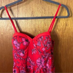 Corset Top Red and Pink Floral Maxi Dress SIZE M (6)